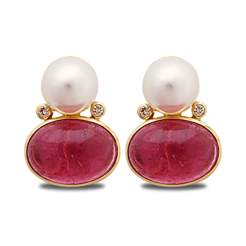 Hoop earrings with rhinestone-studded rims for a glamorous touch-Earrings-Rubellite, South Sea Pearl and Diamond