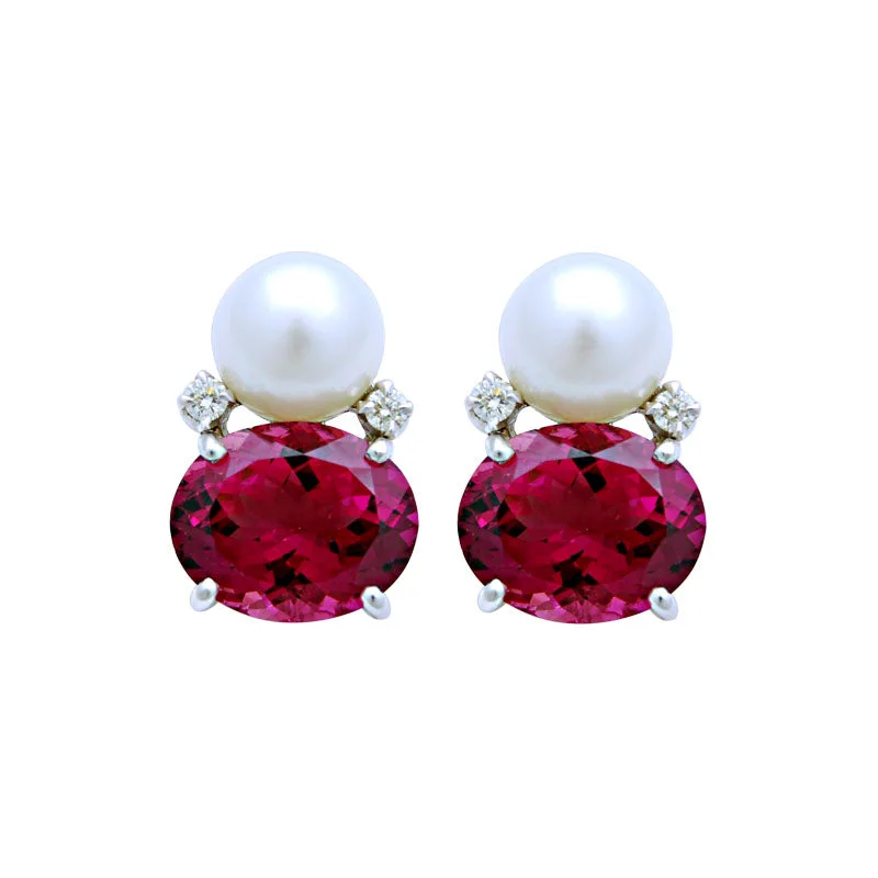 Best hoop earrings with matching bracelets for a coordinated jewelry set-Earrings-Rubellite, South Sea Pearl and Diamond