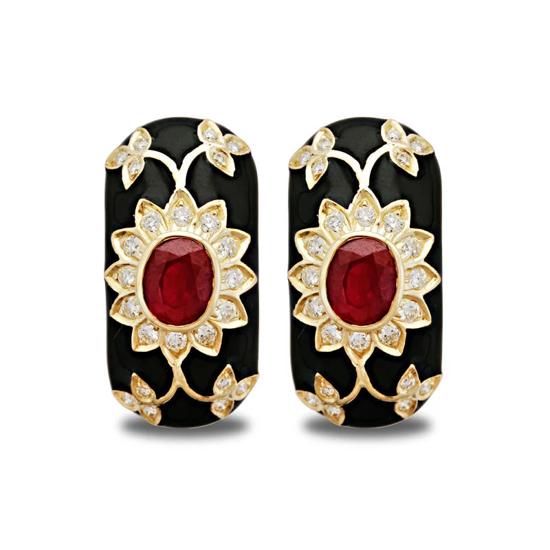 Best hoop earrings with delicate chain details for a trendy and stylish design-Earrings-Ruby and Diamond (Enamel)