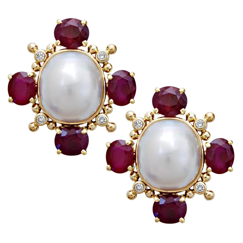 Medium hoop earrings for an everyday look with the perfect balance of style-Earrings-Ruby, Pearl and Diamond