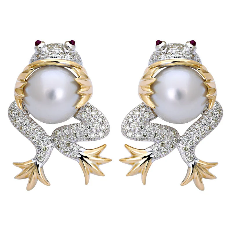 Hoop earrings with pearl accents for a chic and classic style-Earrings-Ruby, South Sea Pearl and Diamond