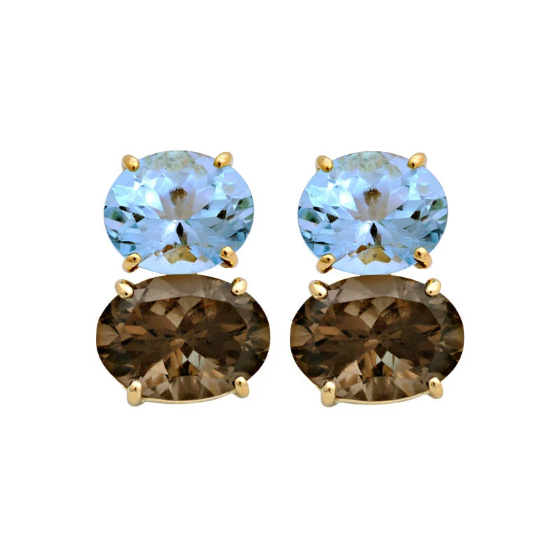 Best hoop earrings with smooth ceramic finishes for a polished, clean style-Earrings-Smokey Quartz and Blue Topaz