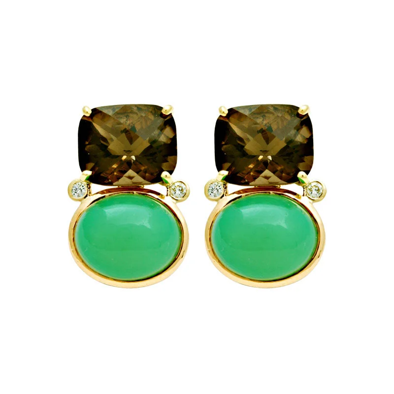 Hoop earrings with tortoiseshell designs for a chic and classic style-Earrings-Smokey Quartz, Chrysoprase and Diamond