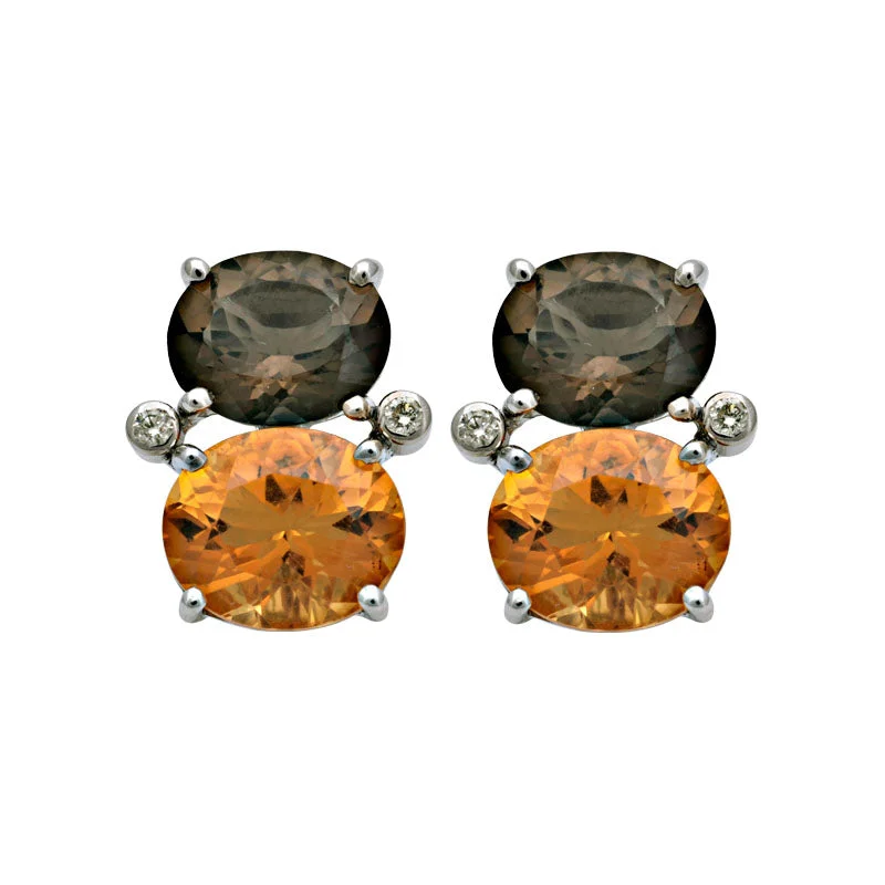 Best hoop earrings with marbled designs for a trendy and artistic effect-Earrings-Smokey Quartz, Citrine and Diamond