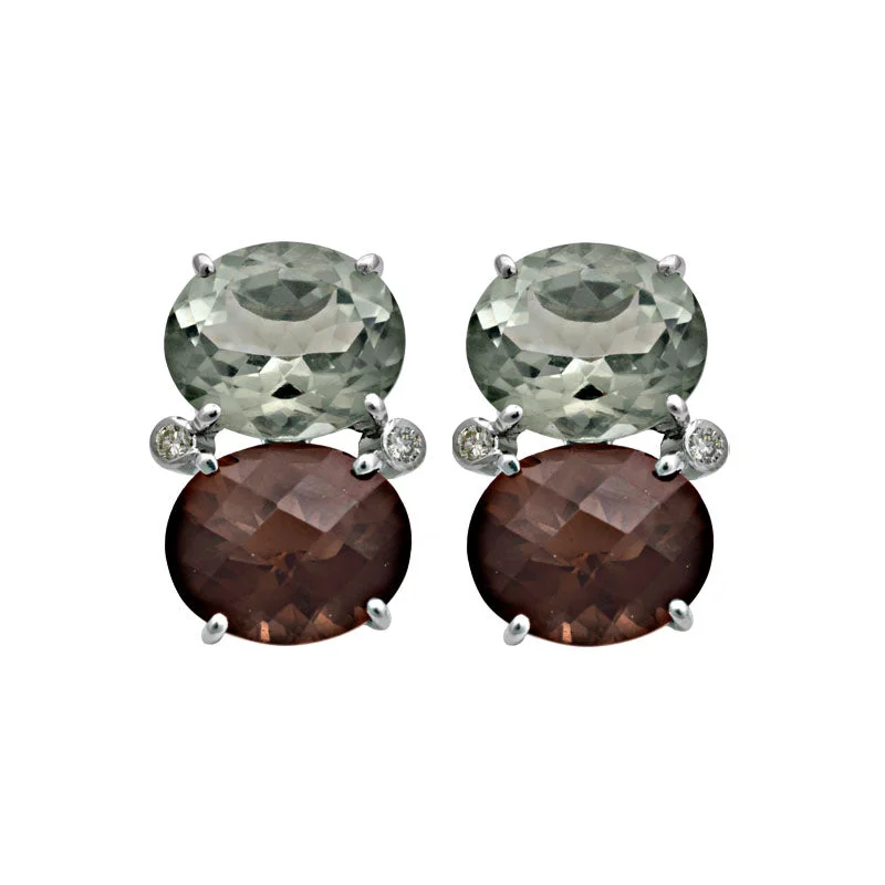 Best hoop earrings with angel wing accents for a spiritual and meaningful design-Earrings-Smokey Quartz, Green Quartz and Diamond