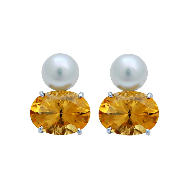 Best hoop earrings with matte finish for a sophisticated, understated design-Earrings-South Sea Pearl and Citrine