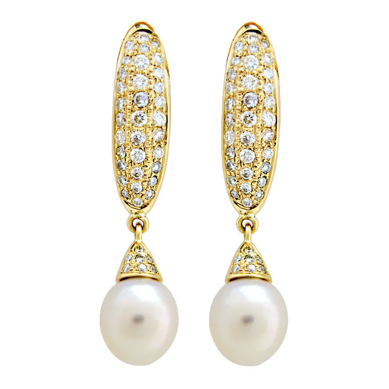 Hoop earrings with multi-tone finishes for a colorful and layered effect-Earrings-South Sea Pearl and Diamond