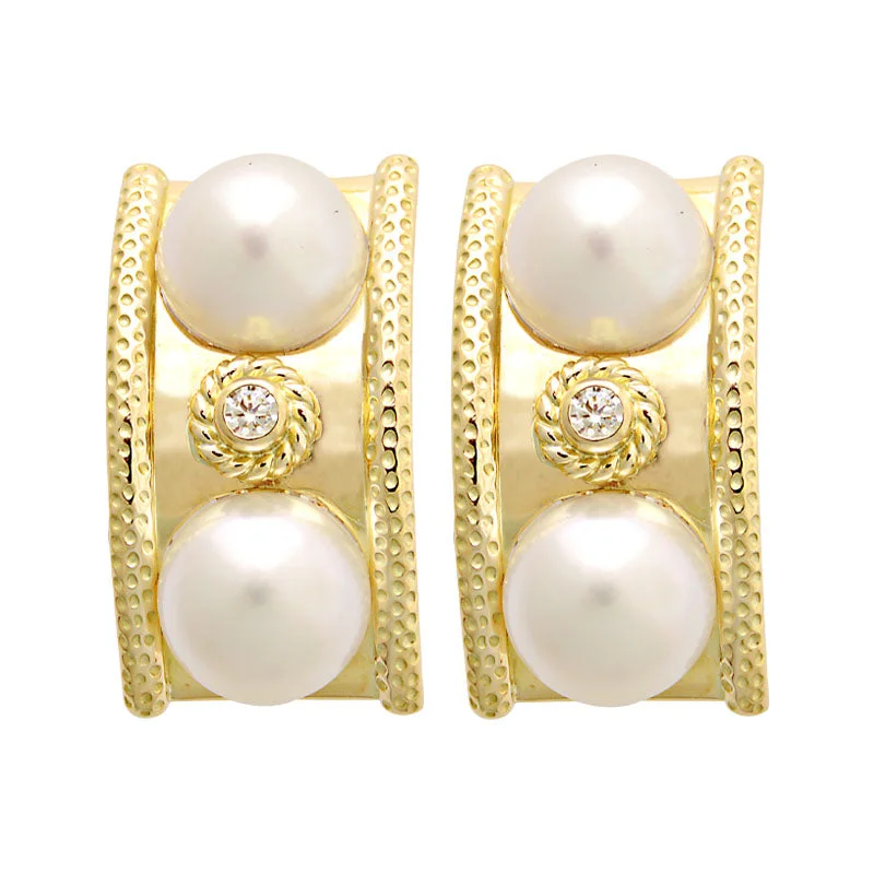 Hoop earrings with faceted crystals for added sparkle and shine-Earrings-South Sea Pearl and Diamond