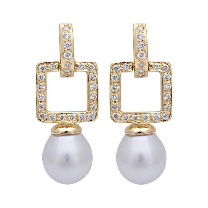 Best hoop earrings with enamel details for a colorful and modern look-Earrings-South Sea Pearl and Diamond