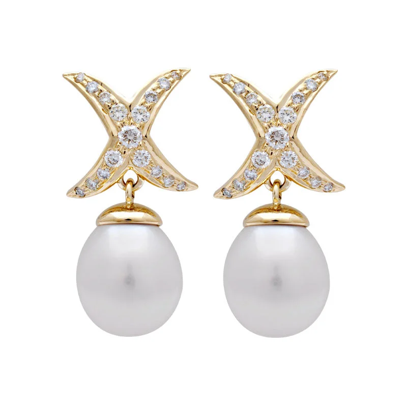 Hoop earrings with polished metal for a shiny and high-quality finish-Earrings-South Sea Pearl and Diamond