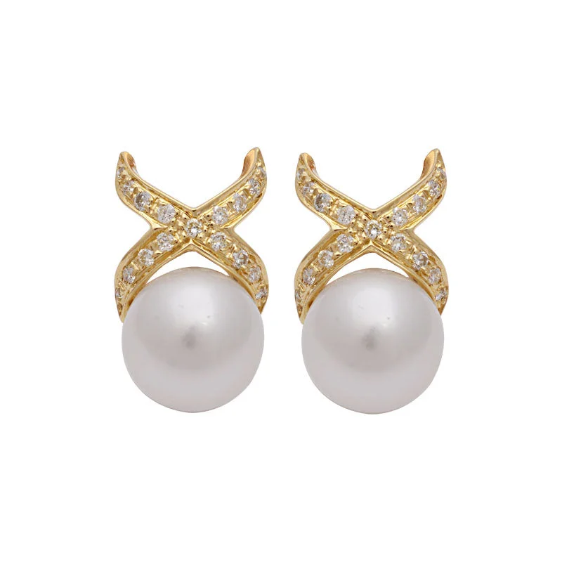 Hoop earrings with intricate designs for a unique and artistic appearance-Earrings-South Sea Pearl and Diamond