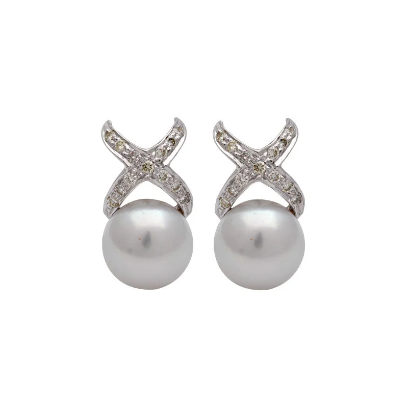 Hoop earrings with tortoiseshell designs for a chic and classic style-Earrings-South Sea Pearl and Diamond