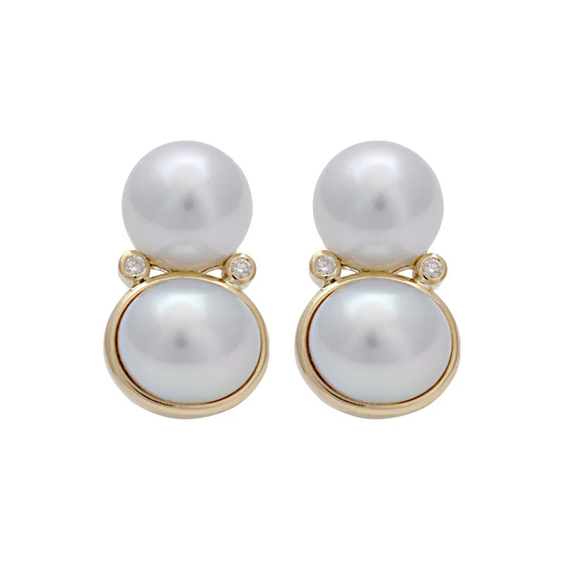 Stylish hoop earrings with diamond accents for an elegant and sparkling effect-Earrings-South Sea Pearl and Diamond