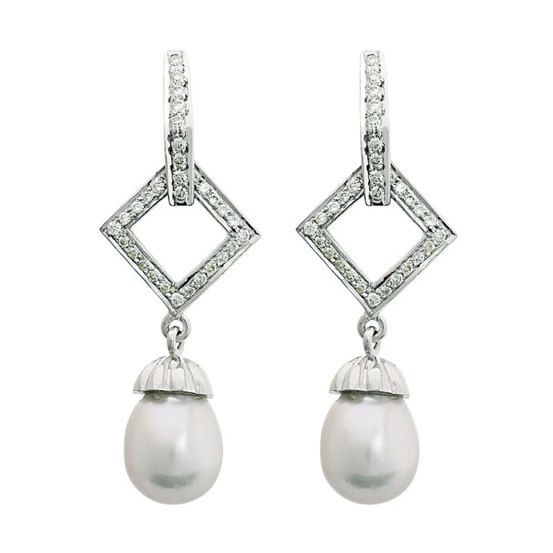 Hoop earrings with faceted crystals for added sparkle and shine-Earrings-South Sea Pearl and Diamond