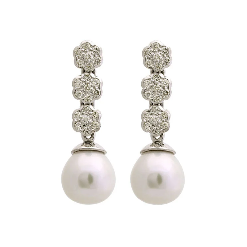 Best hoop earrings with satin ribbons for a soft, feminine appearance-Earrings-South Sea Pearl and Diamond