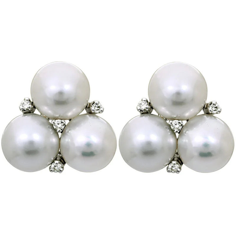 Best hoop earrings with hammered gold for a rustic yet elegant look-Earrings-South Sea Pearl and Diamond