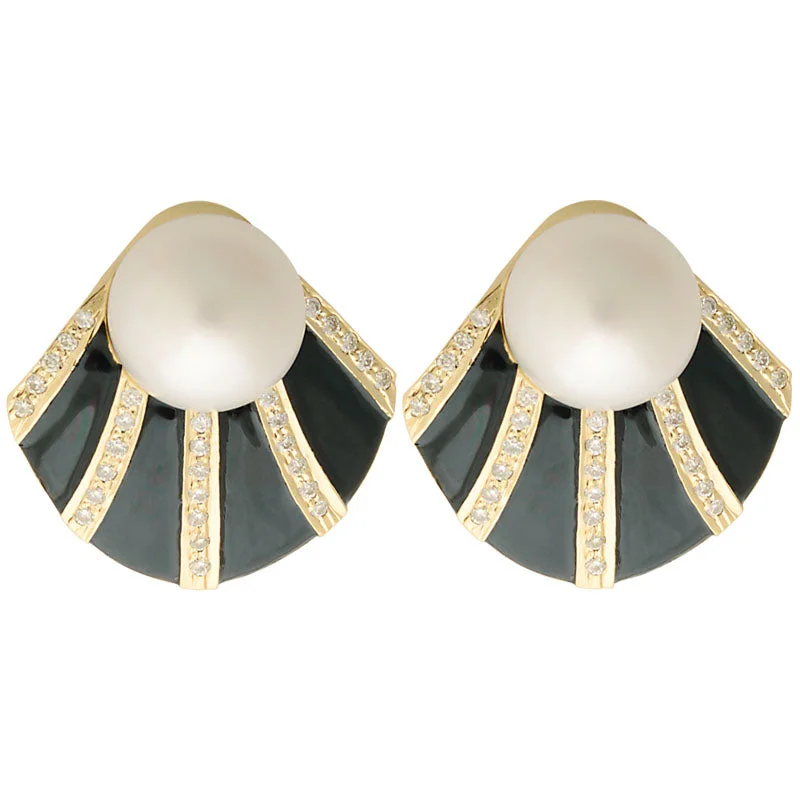 Best hoop earrings with geometric triangle shapes for a modern, chic design-Earrings-South Sea Pearl and Diamond (Enamel)