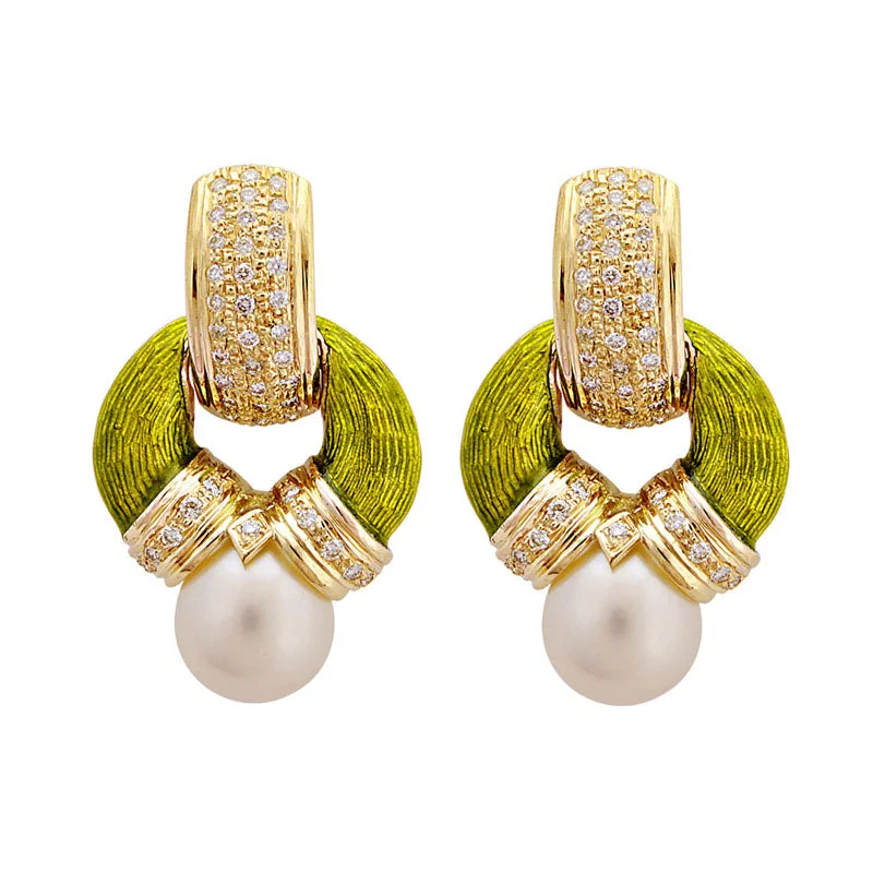 Best hoop earrings with sparkling cubic zirconia for a brilliant, budget-friendly effect-Earrings-South Sea Pearl and Diamond (Enamel)