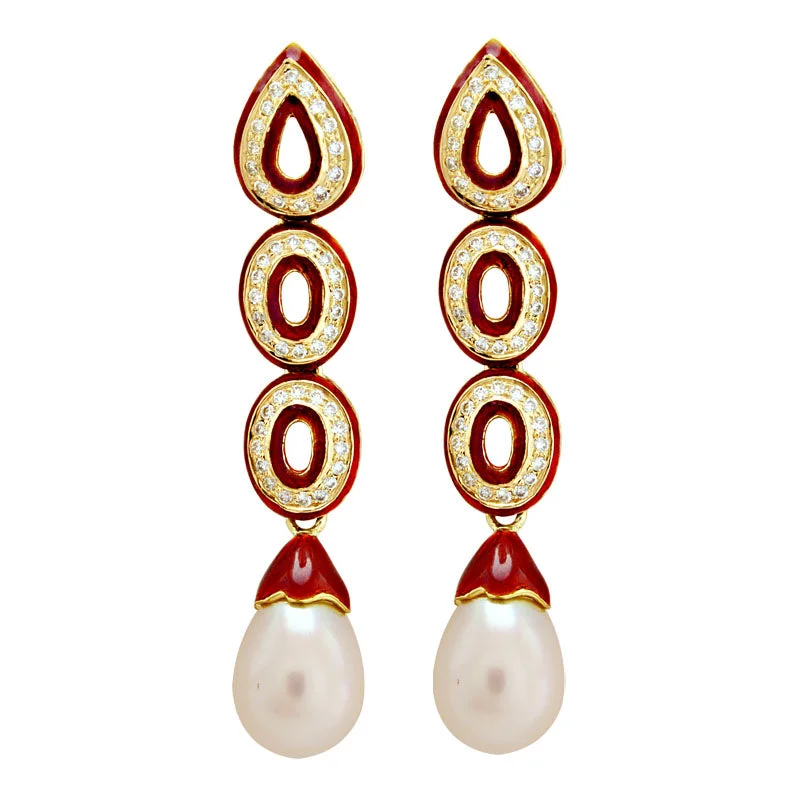 Hoop earrings with snake print designs for an edgy, wild appearance-Earrings-South Sea Pearl and Diamond (Enamel)