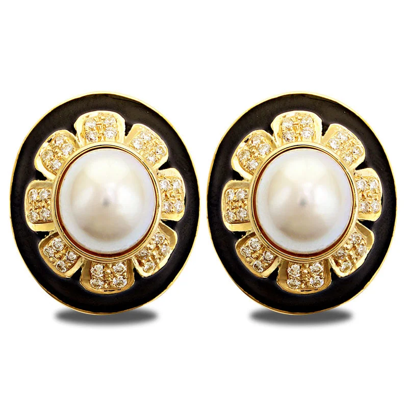 Best hoop earrings with floral designs for a feminine and delicate look-Earrings-South Sea Pearl and Diamond (Enamel)