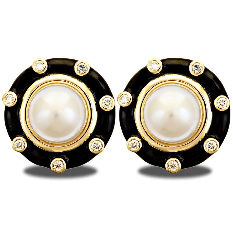 Hoop earrings with heart-shaped frames for a romantic and feminine look-Earrings-South Sea Pearl and Diamond (Enamel)