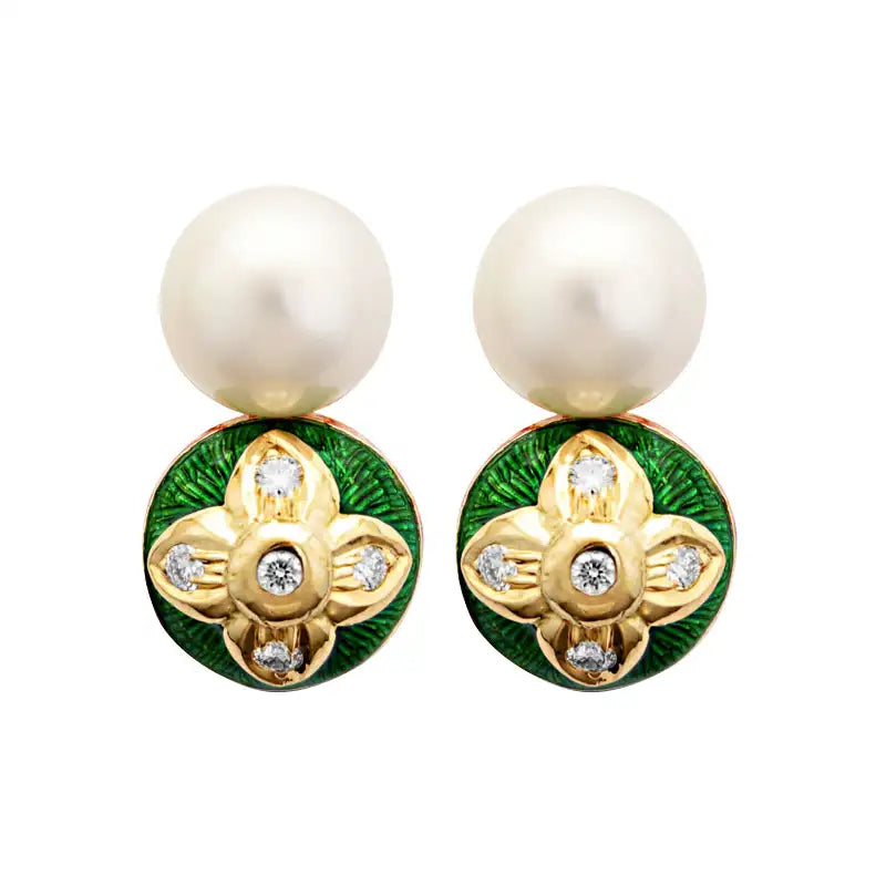 Hoop earrings with a matte finish for a sleek and sophisticated appearance-Earrings-South Sea Pearl and Diamond (Enamel)