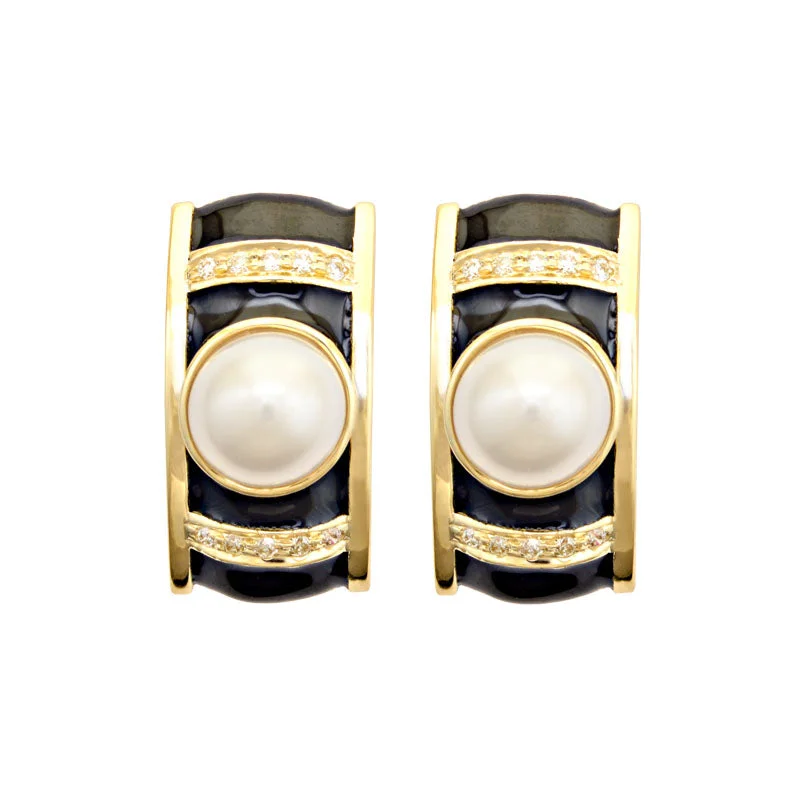 Best hoop earrings with snake-inspired designs for an edgy and fierce vibe-Earrings-South Sea Pearl and Diamond (Enamel)