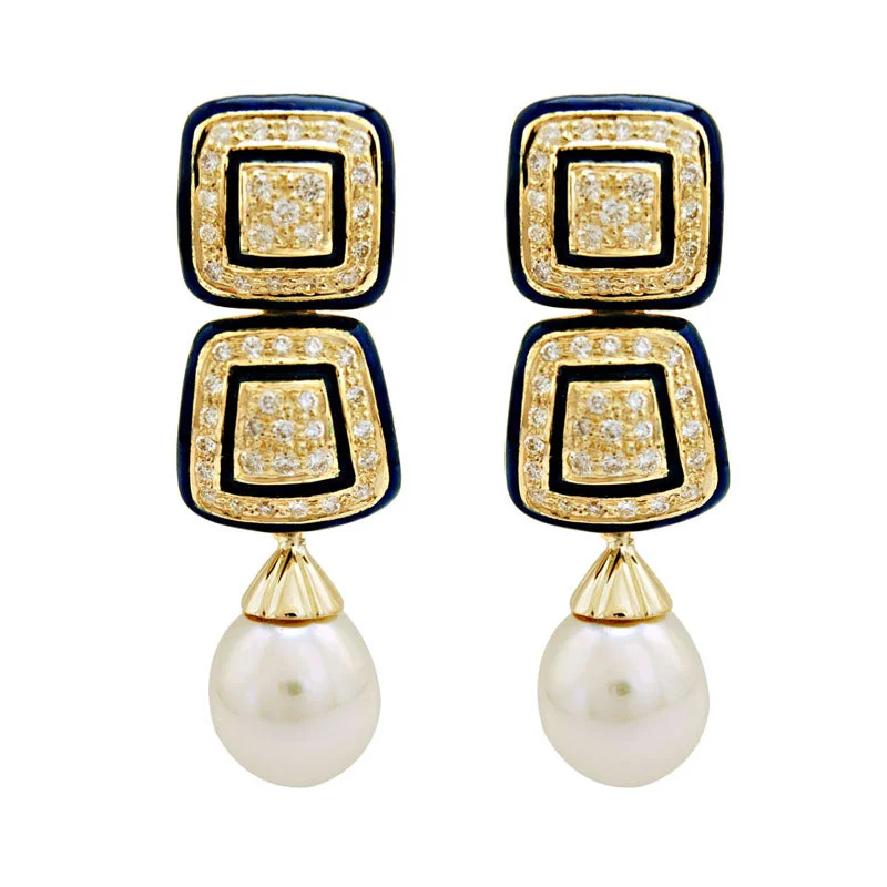 Hoop earrings with oversized designs for a bold, fashion-forward statement-Earrings-South Sea Pearl and Diamond (Enamel)