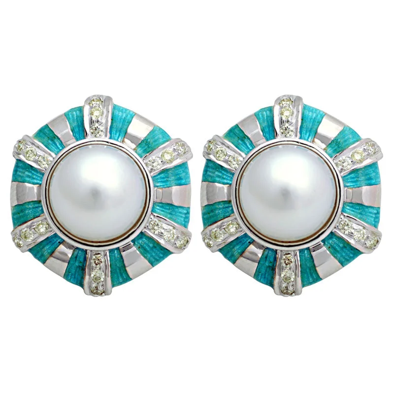 Best hoop earrings with lever-back closures for secure and easy wear-Earrings-South Sea Pearl and Diamond (Enamel)