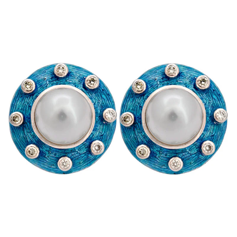 Hoop earrings with cut-out designs for a creative and lightweight effect-Earrings-South Sea Pearl and Diamond (Enamel)