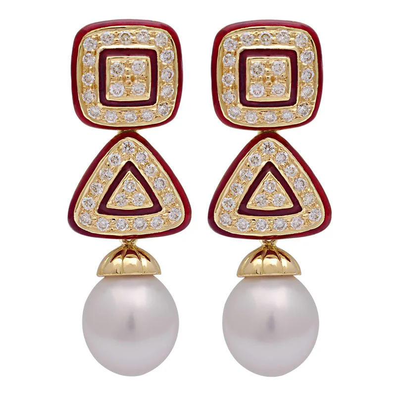 Best hoop earrings with intricate beaded details for a textured, stylish appearance-Earrings-South Sea Pearl and Diamond (Enamel)