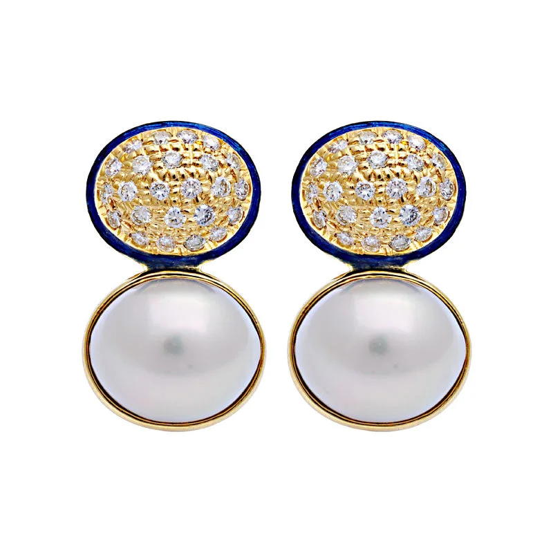 Hoop earrings with polished silver finish for a shiny, modern appeal-Earrings-South Sea Pearl and Diamond (Enamel)