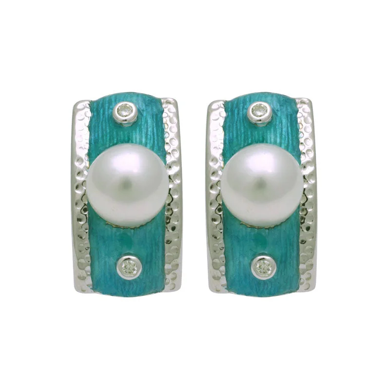 Best hoop earrings with textured silver for a rustic and organic finish-Earrings-South Sea Pearl and Diamond (Enamel)