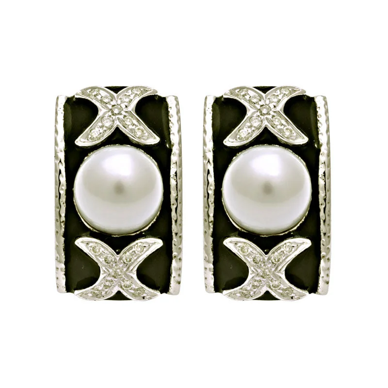 Stylish hoop earrings with diamond accents for an elegant and sparkling effect-Earrings-South Sea Pearl and Diamond (Enamel)