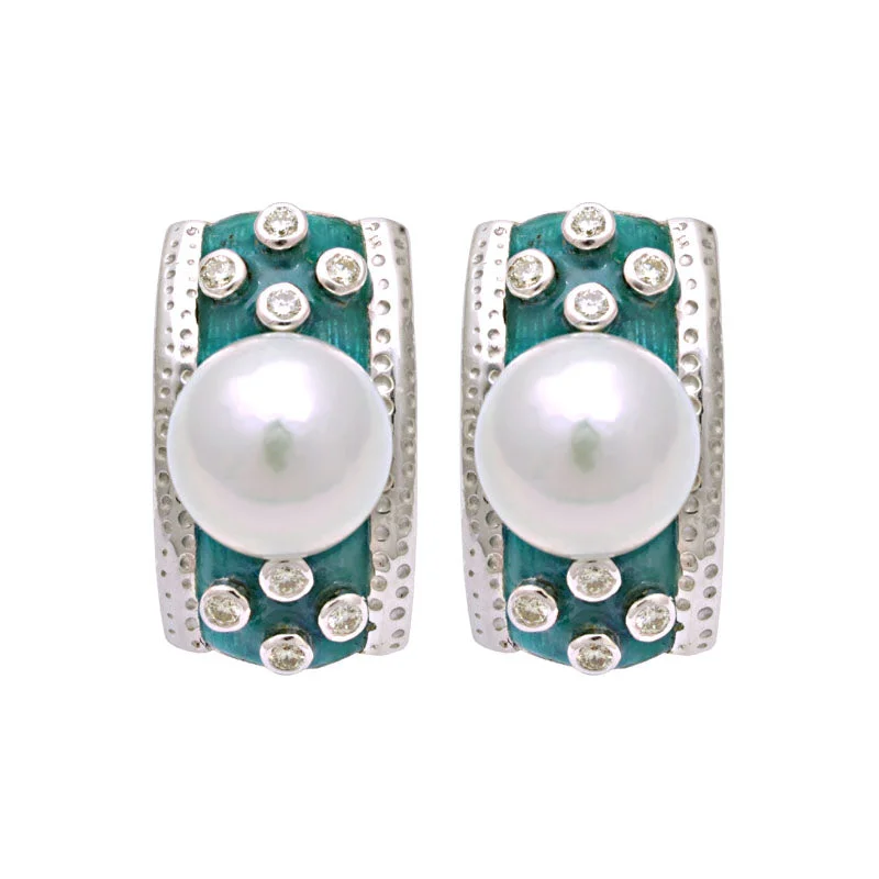 Best hoop earrings with multi-colored gemstones for a vibrant and lively touch-Earrings-South Sea Pearl and Diamond (Enamel)