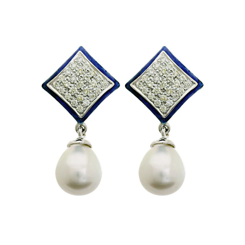 Best hoop earrings with minimalist designs for a clean and modern aesthetic-Earrings-South Sea Pearl and Diamond (Enamel)