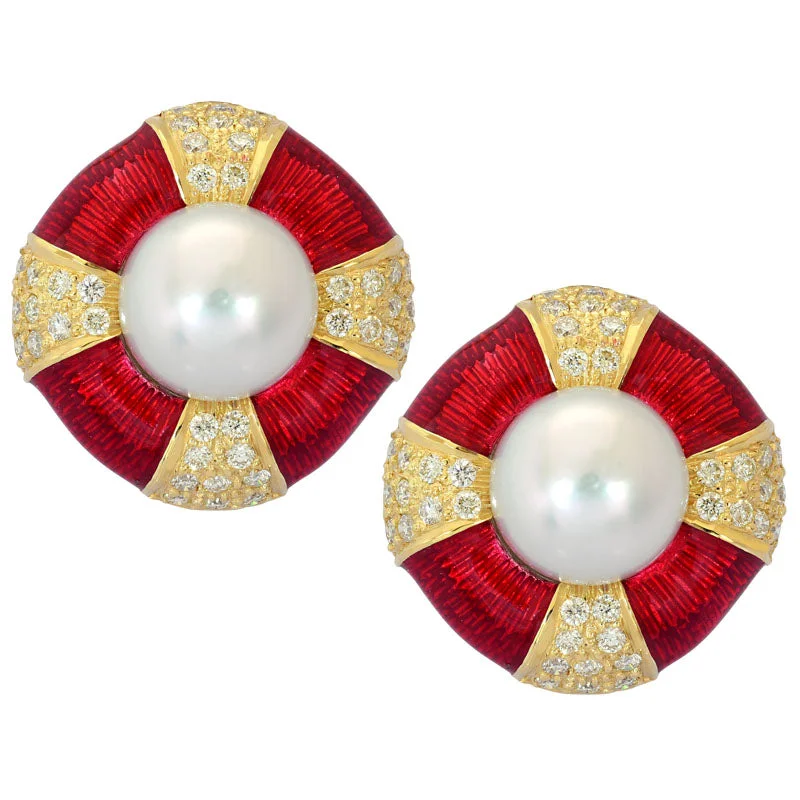 Best hoop earrings with enamel details for a colorful and modern look-Earrings-South Sea Pearl and Diamond (Enamel)