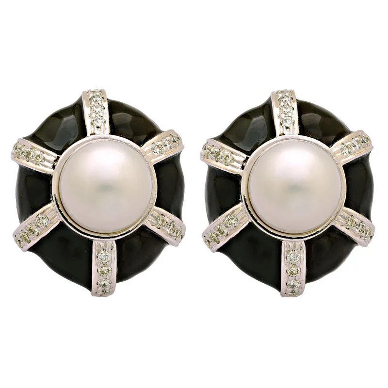 Hoop earrings with polished silver finish for a shiny, modern appeal-Earrings-South Sea Pearl and Diamond (Enamel)