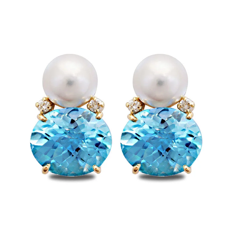 Best hoop earrings with vintage coins for a retro, antique-inspired style-Earrings-South Sea Pearl, Blue Topaz and Diamond