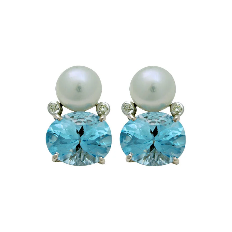 Best hoop earrings with geometric hexagon shapes for a modern, angular look-Earrings-South Sea Pearl, Blue Topaz and Diamond