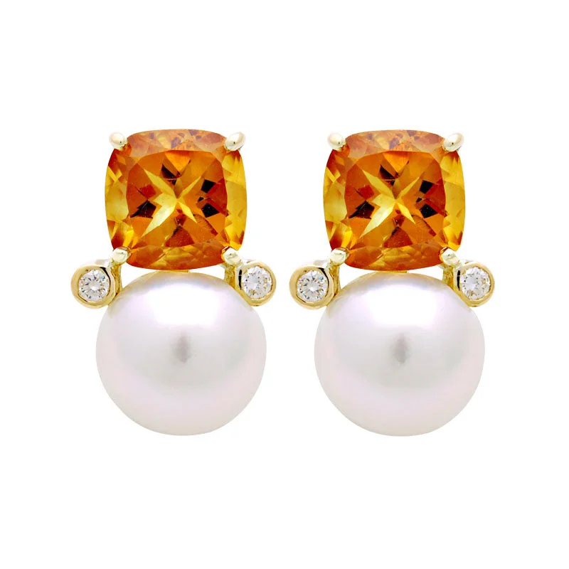 Best hoop earrings with matching bracelets for a coordinated jewelry set-Earrings-South Sea Pearl, Citrine and Diamond