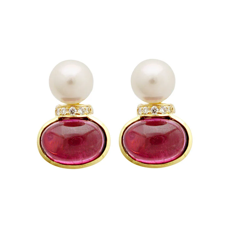 Hoop earrings with removable pendants for a versatile and customizable accessory-Earrings-South Sea Pearl, Rubellite and Diamond