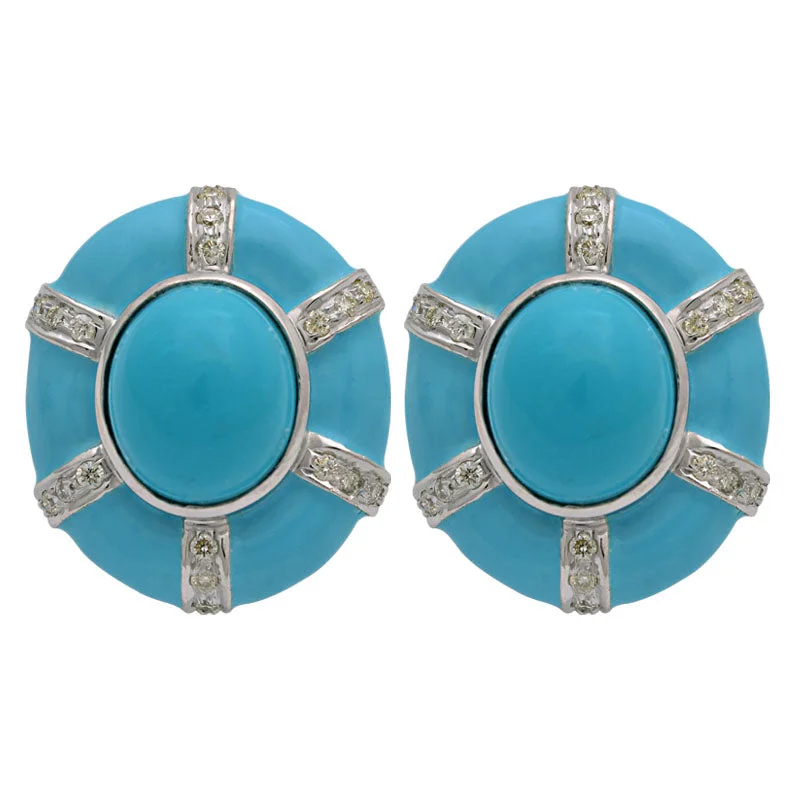 Classic hoop earrings with a thin profile for a sleek and subtle style-Earrings-Turquoise and Diamond (Enamel)