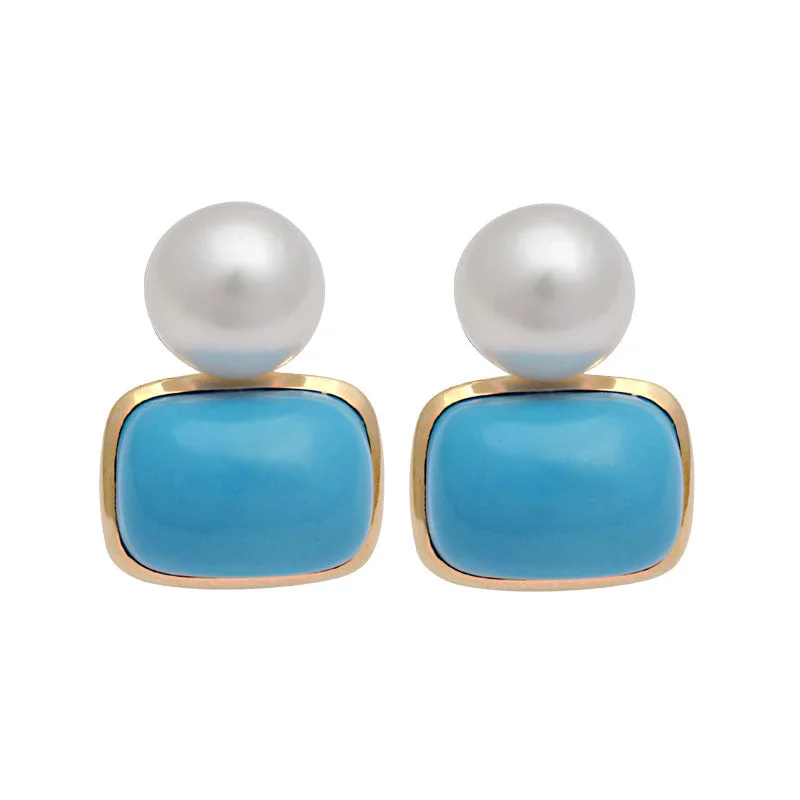 Hoop earrings with intricate designs for a unique and artistic appearance-Earrings-Turquoise and South Sea Pearl