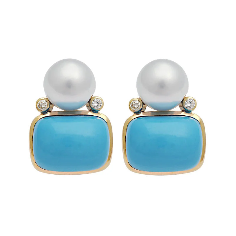 Best hoop earrings with stacked layers for a dimensional and bold look-Earrings-Turquoise, South Sea Pearl and Diamond