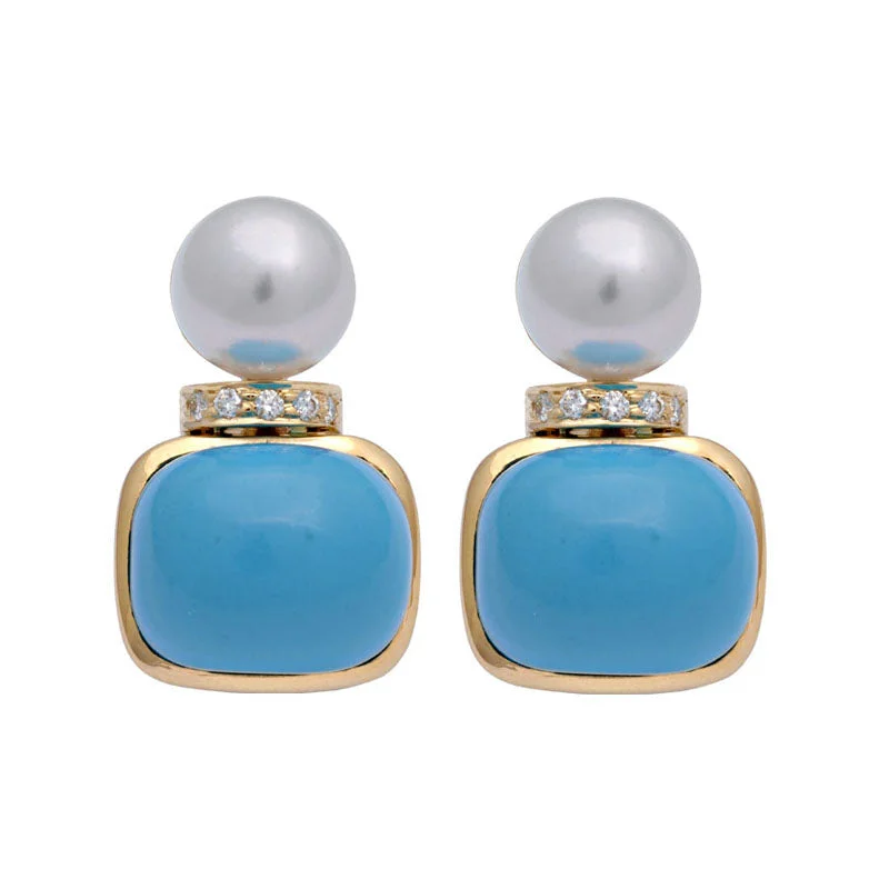 Best hoop earrings with smooth ceramic finishes for a polished, clean style-Earrings-Turquoise, South Sea Pearl and Diamond