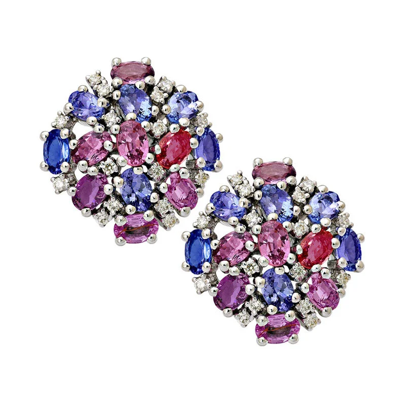 Hoop earrings with spiral designs for a dynamic and fluid look-Earrings-Tanzanite, Pink Sapphire and Diamond