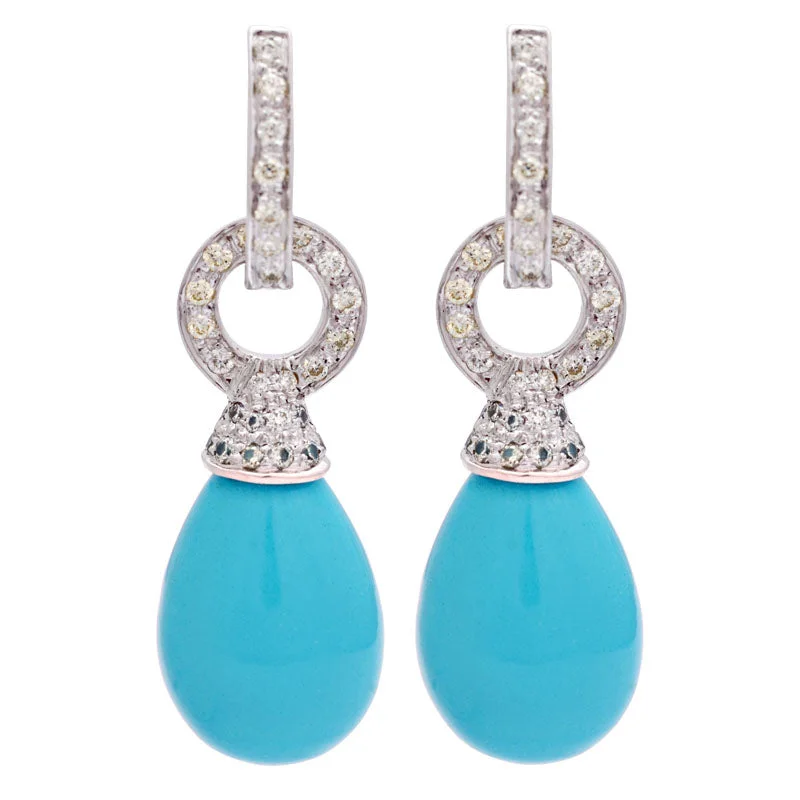 Hoop earrings with multi-tone finishes for a colorful and layered effect-Earrings-Turquoise and Diamond