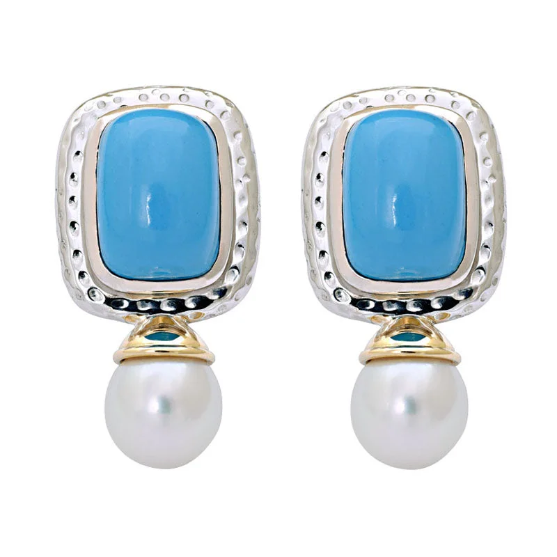 Hoop earrings with abstract shapes for an artistic and creative touch-Earrings-Turquoise and South Sea Pearl