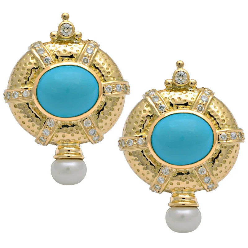 Hoop earrings with diamond-cut surfaces for added sparkle and shine-Earrings-Turquoise, Pearl and Diamond